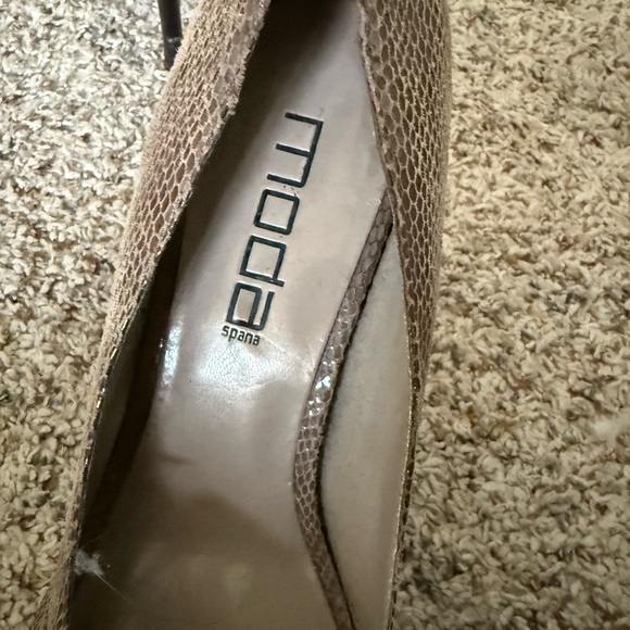 Moda Spana Women's Peep Toe Heels Dark Grey Snakeskin Print Half Bow 8M - Picture 5 of 6